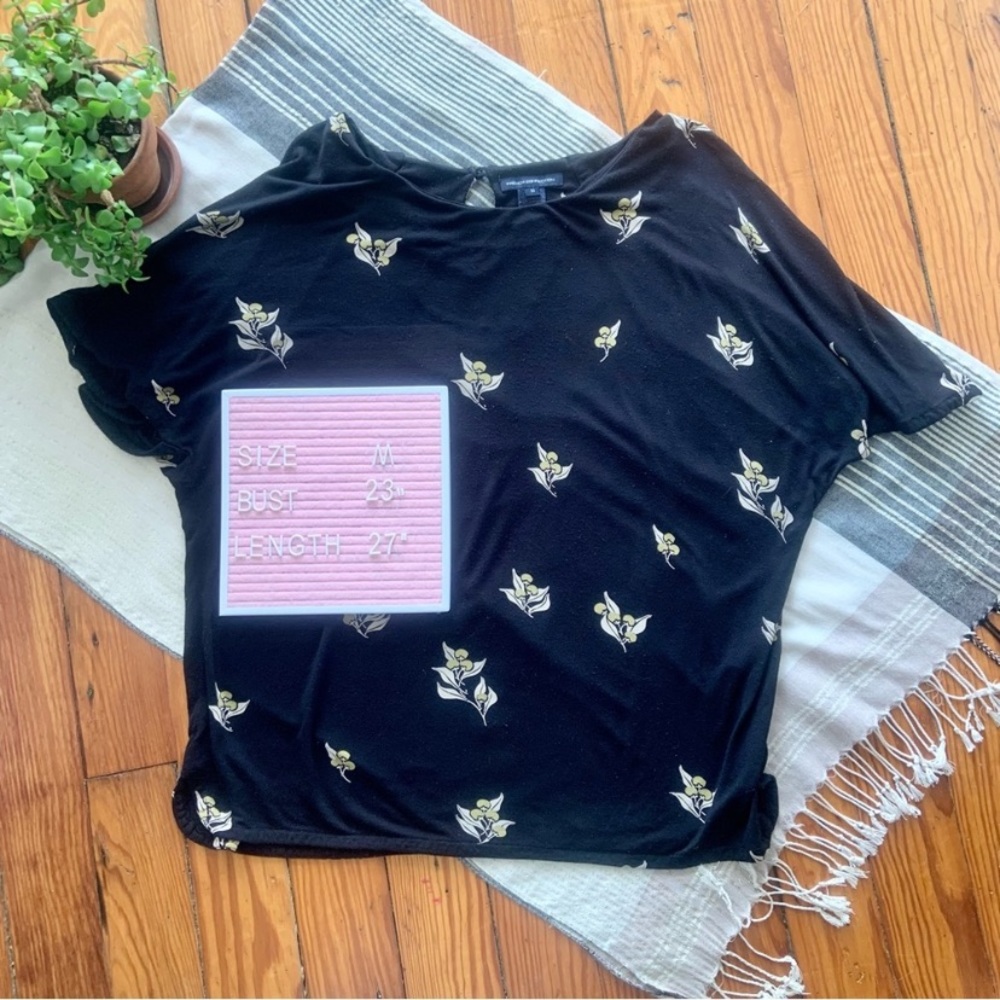 French Connection Loose Draped Berry Floral Print T Shirt Blouse